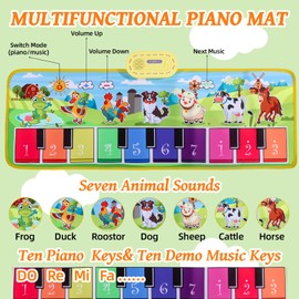 Floor Piano Mat for Toddlers,Baby Kids Sensory Educational Music Dancing Carpet,Animal Sounds Blanket,Farm Touch Musical Playmat,Christmas Birthday Learning Toys for 1 2 3 4 5 Years Old Boy Girl Gifts