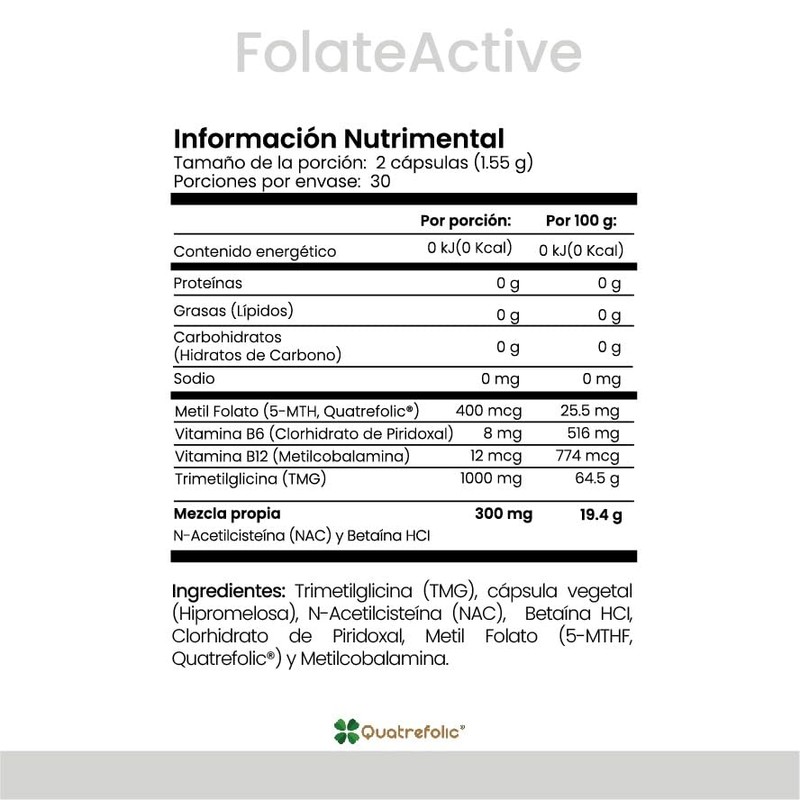 CellX | FolateActive con Metilfolato Quatrefolic 400 mcg, TMG 1000