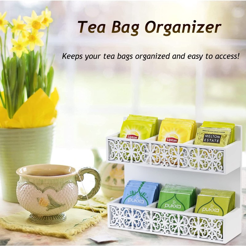 QILICHZ Tea Bag Organizer 2 Tier Wood Tea Bags Holder