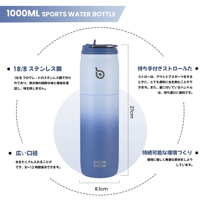 BOTTLE BOTTLE Water Bottle, 33.8 fl oz (1 L), Large