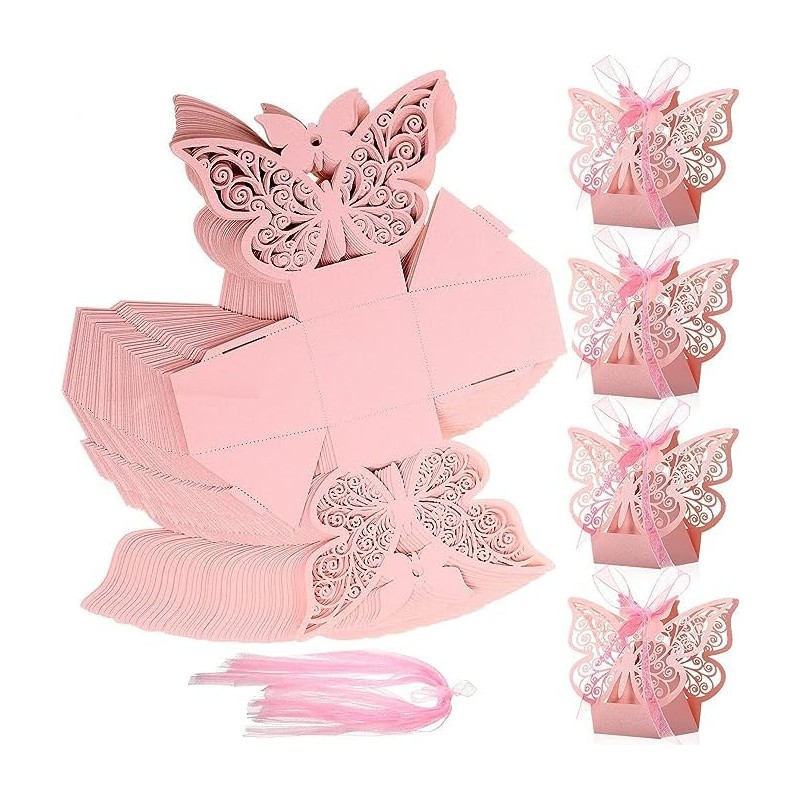 50 Pcs Butterfly Laser Cut Favor Boxes DIY Wedding Birthday