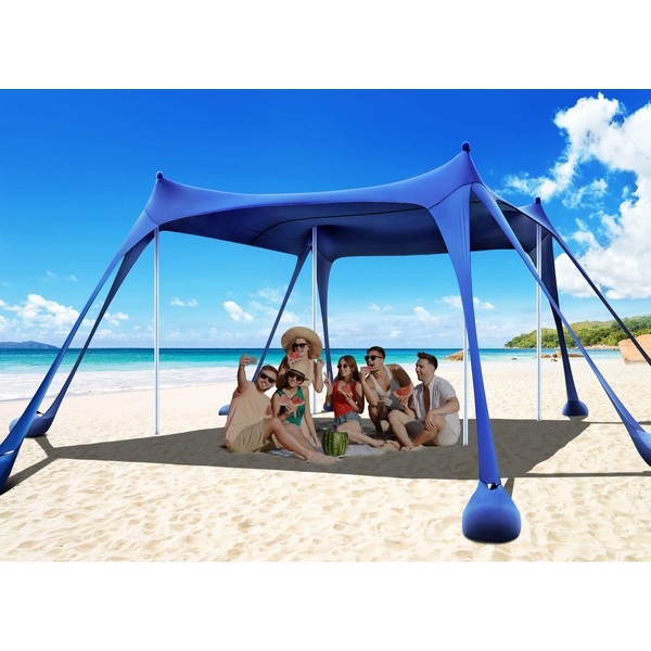 Osoeri Beach Tent Sun Shelter, 10 x 10ft Camping with Sand Shovels, Ground Pegs & Stability Poles, UPF50+ Shade for Trips, Fishing, Backyard Fun or Picnics, Deep Blue, (OS-SS01)