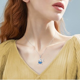 ONEFINITY Shark Necklace for Women 925 Sterling Silver Shark Pendant Necklace with Blue Opal Ocean Shark Jewellery Gifts for Men