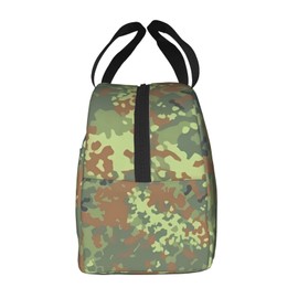 German Bundeswehr Flecktarn Camo Lunch Bag for Women & Men Adult Insulated Lunch Box, Small Leakproof Cooler Food Lunch Containers Reusable High Capacity Lunch Tote Bags for Work, Travel, Outdoor