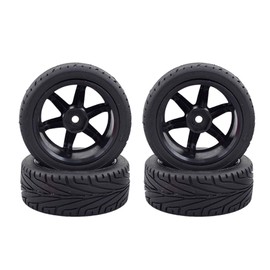 KEEDA 4pcs 1:10 RC Tyres and Plastic Wheels Rims for 1/10 HSP HPI Tamiya RC on Road Touring Racing Drift Car (Black)