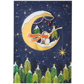 NIQUEA.D Christmas Card, Penguin On Moon, Includes a Holiday Sentiment and Coordinating Envelope (NCC-0030),multicolored,5" x 7"