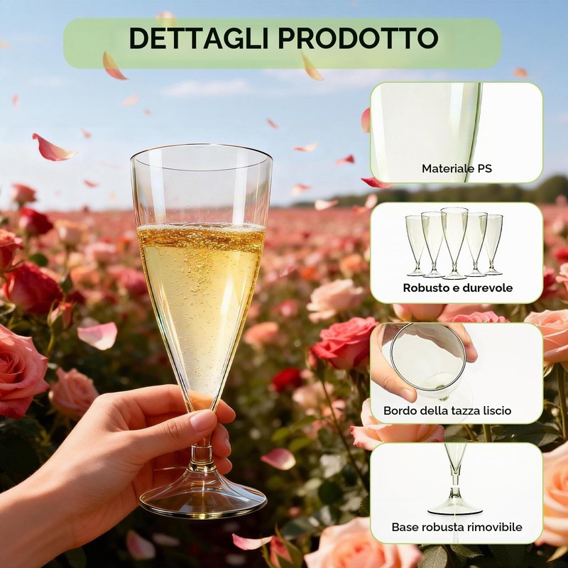 Cozary 5 Pezzi Flute Plastica 155ML, con 1 tazza manicotto,