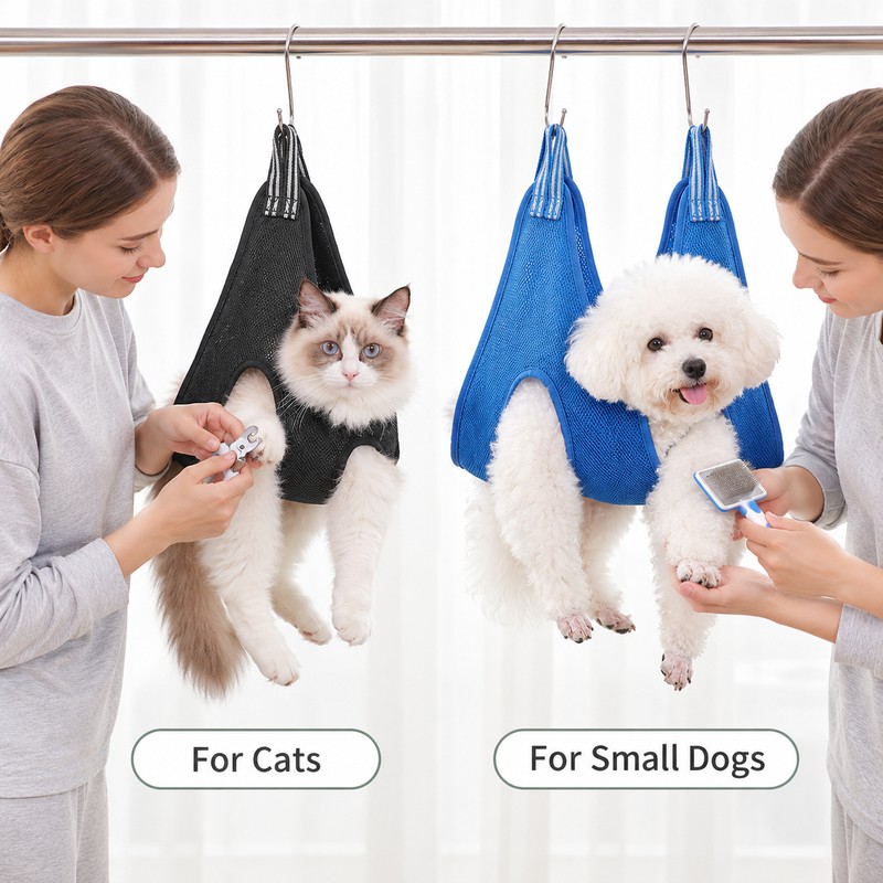 Pet Grooming Hammock for Nail Trimming – Adjustable Polyester Restraint