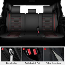 AOMSAZTO Car Seat Covers Full Set Fit for Dodge RAM 2002-2025 2026 1500 2500 3500 Truck Pickup Crew Quad Cab with Curved Bench (#016 Black&Red)