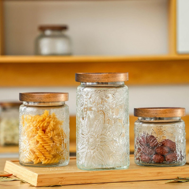 Adodeen 3-Pack 32oz Glass Jar With Airtight Lid,Kitchen Canisters For