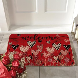 Artoid Mode Welcome Love Bowknot Valentine's Day Doormat, Home Decor Low-Profile Switch Rug Door Mat for Indoor Outdoor 17x29 Inch