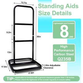 Couch Stand Assist with Anti-Slip Handles, Couch Handles for Seniors, Standing Aids & Supports, 3 Heights Accessibility Aids, Senior Aids for Daily Living with Help Getting Out of Chair Matt Black