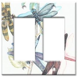 Art Plates - Double Gang Rocker OVERSIZE Switch Plate - OVER SIZE Decorative Metal Wall Plate - Dragonflies - (Made in USA)
