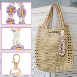 DIVINA VITAE Macrame Keychain Handmade Wrist Keychain for Women Cute Floral Weave Exquisite Daisy Keychain, purple