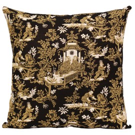 The Chinese On A Wheelbarrow Kiosk Black French Tapestry Cushion - 19 in. x 19 in. Cotton by Charlotte Home Furnishings