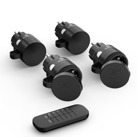 sonero Funksteckdosen mit Fernbedienung Aussen, Outdoor Set, 2300 Watt, 230V, 4 x Steckdose mit Funkfernbedienung, IP44, 30m Reichweite, Stromsparen, Schwarz