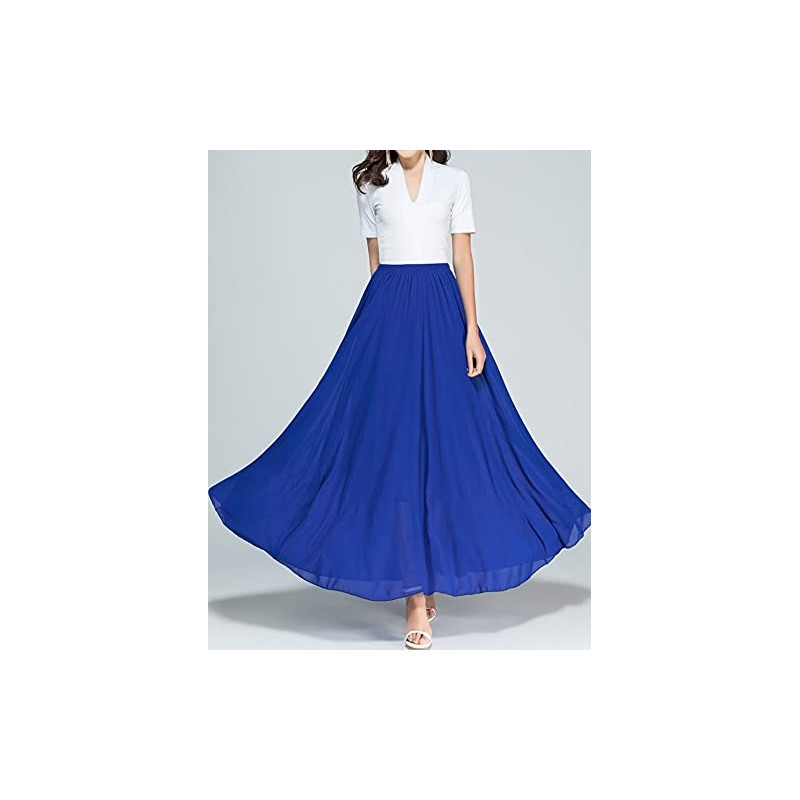 Women Chiffon Maxi Skirt, Spring, Summer, Elastic Waist, Lined, Flared