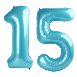 40 Inch Light Blue Number 15 Digital Balloon,Jumbo Mylar Foil Helium Balloon for 15 Balloons for Birthday Party,Wedding Anniversary Party Decorations