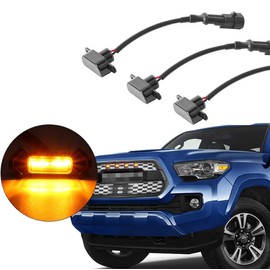 HUSUKU Front Grille Lights Fit for 2004-2019 Ford F150 F250 F350 Raptor/ 2013-2018 Dodge Ram 1500 Front Grill Grille LED Yellow Lights 3 Pack Black Lens