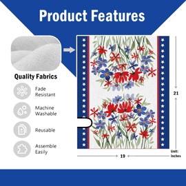 FBCOO 4th of July Patriotic Mailbox Cover Magnetic Standard Size 21"x19", America Wild Flower Floral Decorative Post Letter Box Wrap Decor, American USA Stars Farmhouse Garden Yard Outdoor Decoration