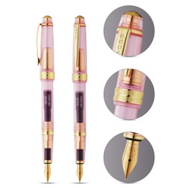 Cross Bailey Light Translucent Fountain Pen (XF Stainless Steel Nib + Black Ink Cartridge 8921, Premium Gift Packaging) Translucent Pink Sapphire/Gold
