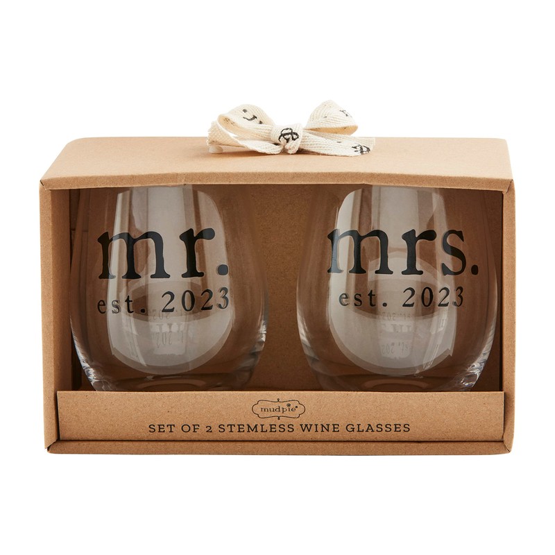 Mud Pie Mr Mrs Wine Glass 2023