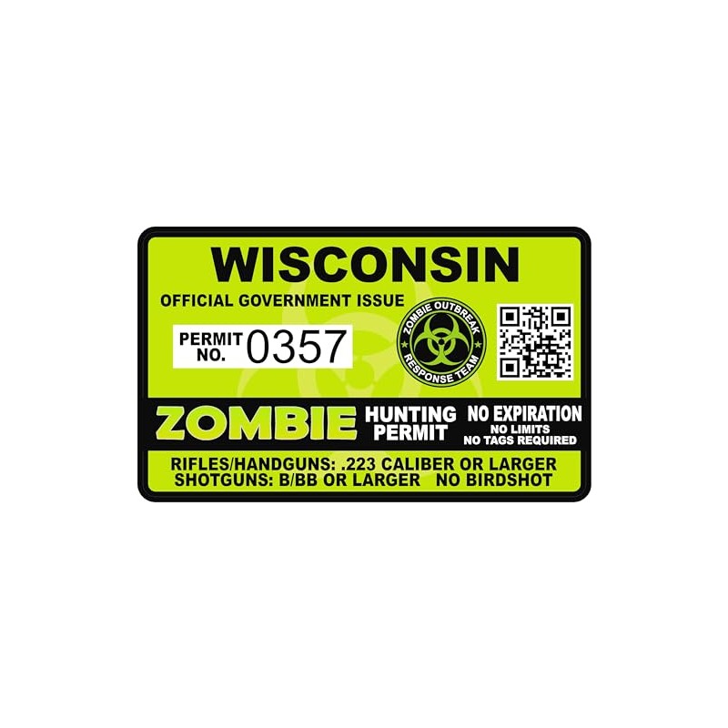 Wisconsin WI Zombie Hunting Permit Hunter Response Team Unit 4"