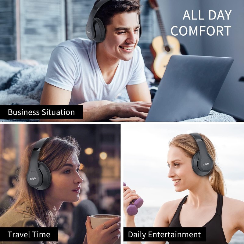Uliptz Wireless Bluetooth Headphones, 65H Playtime, 6 EQ Sound Modes,