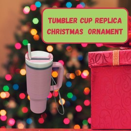 Tumbler Cup Replica Christmas Ornament | 2023 Popular Water Bottle Replica Mug Holiday Ornament | Made in USA (Pink)