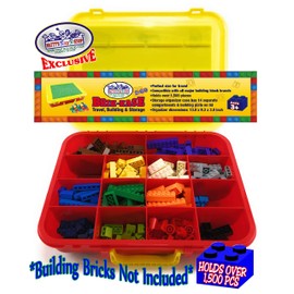 Matty's Toy Stop Brik-Kase 2-GO 13" Travel, Building, Storage & Organizer Container Case with Building Plate Lid (Holds Approx 1,500pcs) - Compatible with All Major Brands (Red, Green & Yellow)