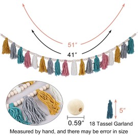 Boho Tassel Garland,Boho Tassel Garland Party Decor with Wood Beads,Wall Hanging Western Decor for Decoration for Party Classroom Nursery Kids Bedroom Dorm Office Birthday Shower Wedding
