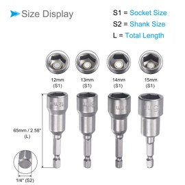 CoCud Nut Driver Set, 1/4" Hex Shank 12mm - 19mm Socket, Chrome Steel Magnetic Metric Power Nut Driver Drill Bit - (Applications: for Electric Hand Drill Screwdriver), 8-Pieces