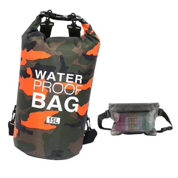 Idefair Waterproof Dry Bag, Floating Beach Bag for Backpack, Lightweight Dry Bag for Beach, Boating, Fishing, Kayaking, Swimming, Rafting, Camping 5L 10L 15L 20L 30L, Orange, Modern