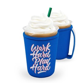 GoCuff Hot And Iced Coffee Cup Reusable Sleeves Neoprene Insulator with Handle for Cold And Hot Beverage Coozies Compatible with many, Other Coffee Cups – Small 16 oz, Work Hard)