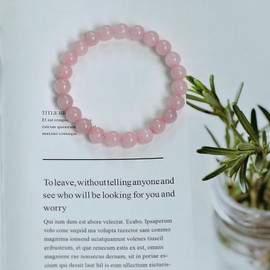 YJJelt Rose Quartz Bracelet for Women Healing Crystal Bracelet 8mm Natural Rose Quartz Beads Stone Bracelet for Women 7.5 inch