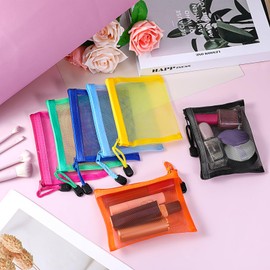 FdcZeyxior 28 Pieces Mini Mesh Coin Pouch Clear Small Nylon Zipper Cosmetic Bags Small Travel Mesh Lipstick Makeup Organizer Bags with Zipper for Women Purse Toiletries Cosmetics Supplies