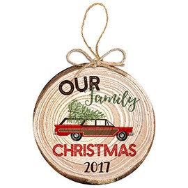 Zoey's Attic Retro Family Christmas Real Wood Slice Ornament