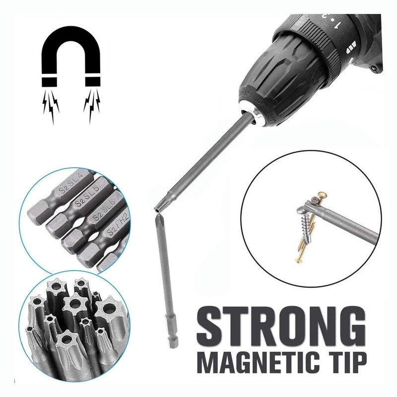 Bestgle 23pcs 1/4" Hex Shank 100mm/4 Inch Long Magnetic Screwdriver