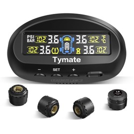 Tymate TM9 Tire Pressure Monitoring System, Compact Wireless Solar TPMS with 4 External Sensors & 6 Alarm Modes, Install on Windshield, Colorful Display, Ideal for RV SUV MPV Truck Sedan (0-87 PSI)