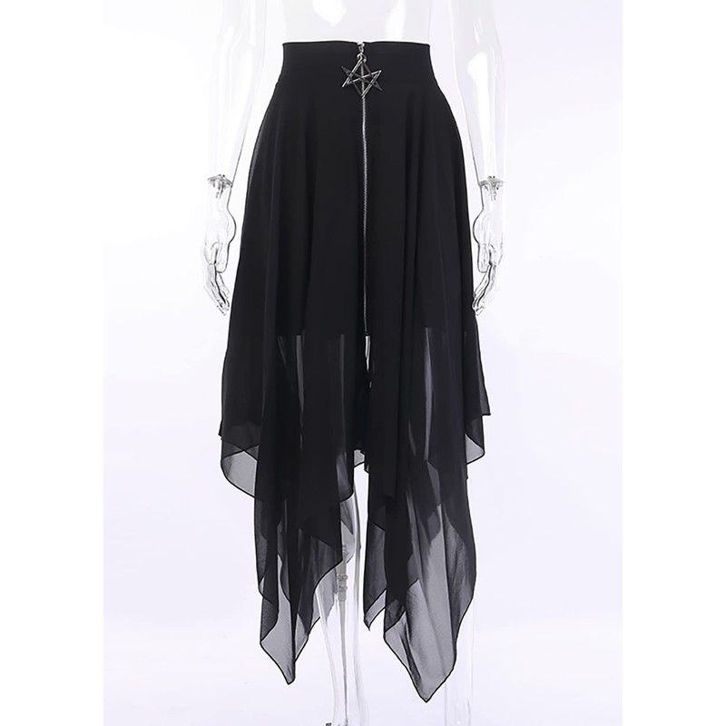 DINGJIUYAN Women's Goth Flowy High-Waisted Skirt