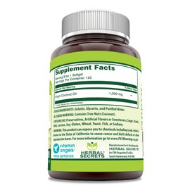Herbal Secrets Coconut Oil 1000 Mg 120 Softgels Supplement | Non-GMO | Gluten Free | Made in USA