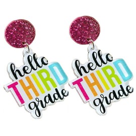 2024 Back to School Teacher Stud Drop Dangle Acrylic Earrings for Women Colorful First Day of School Earrings for Students Appreciation Gifts Jewelry Grade-3
