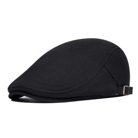 BOTVELA Men Newsboy Cap Cotton Ivy Gatsby Driving Flat Hat (Black)
