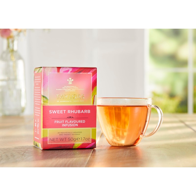 Taylors of Harrogate Sweet Rhubarb, Herbal Tea, Individually Wrapped Bags,