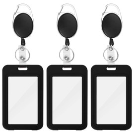 3-Pack ID Badge Holders with Retractable Keychains, Retractable Badge Reels, Waterproof Double-Sided Card Protector for Office, School, ID, Credit Cards, Driver’s Licenses, and Passes (Vertical)