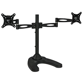 Mount-It! Free Standing Dual Monitor Stand | Double Arm Desk Mount Fits Two x 21 24 27 Inch Computer Screens | 2 Heavy Duty Full Motion Adjustable Arms | VESA 75 100 Compatible | Grommet Base Included