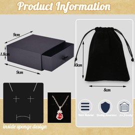 Acehome Jewelry Gift Box with Velvet Bag, Necklace Bracelet Earring Kraft Organizer Box Portable Square Lidded Pendent Storage Case for Birthday Xmas Christmas Wrapping-Black/9x9x1.8cm