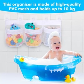 Toy Storage Bags, Hanging Bath Toy Storage Basket, Bath Toy Mesh Bag Bathtub Toy Bag with 5 Ultra Strong Hooks, Bath Toy Holder for Storage and Sorting of Baby Bath Toys (60x25cm)