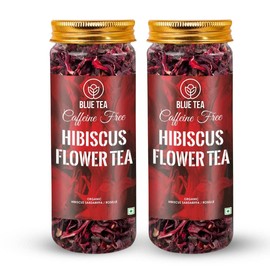 BLUE TEA - Hibiscus Tea - 1.76 Oz - Pack of 2 (100 Cups) Loose | SKIN GLOW ENHANCING TEA | Herbal Tea - Flower Based - Non-Bitter - Caffeine Free - Tangy Flavour - Vegan | Reusable Pet Jar