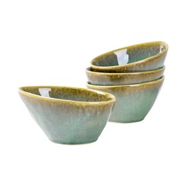Henten Home Ceramic Soup Bowls, Angled Salad Bowls Set of 4, 20 OZ Porcelain Cereal Bowls, Oatmeal Bowl Set for Kitchen, Serving Stoneware Bowls Set, Reactive Glaze (Green)